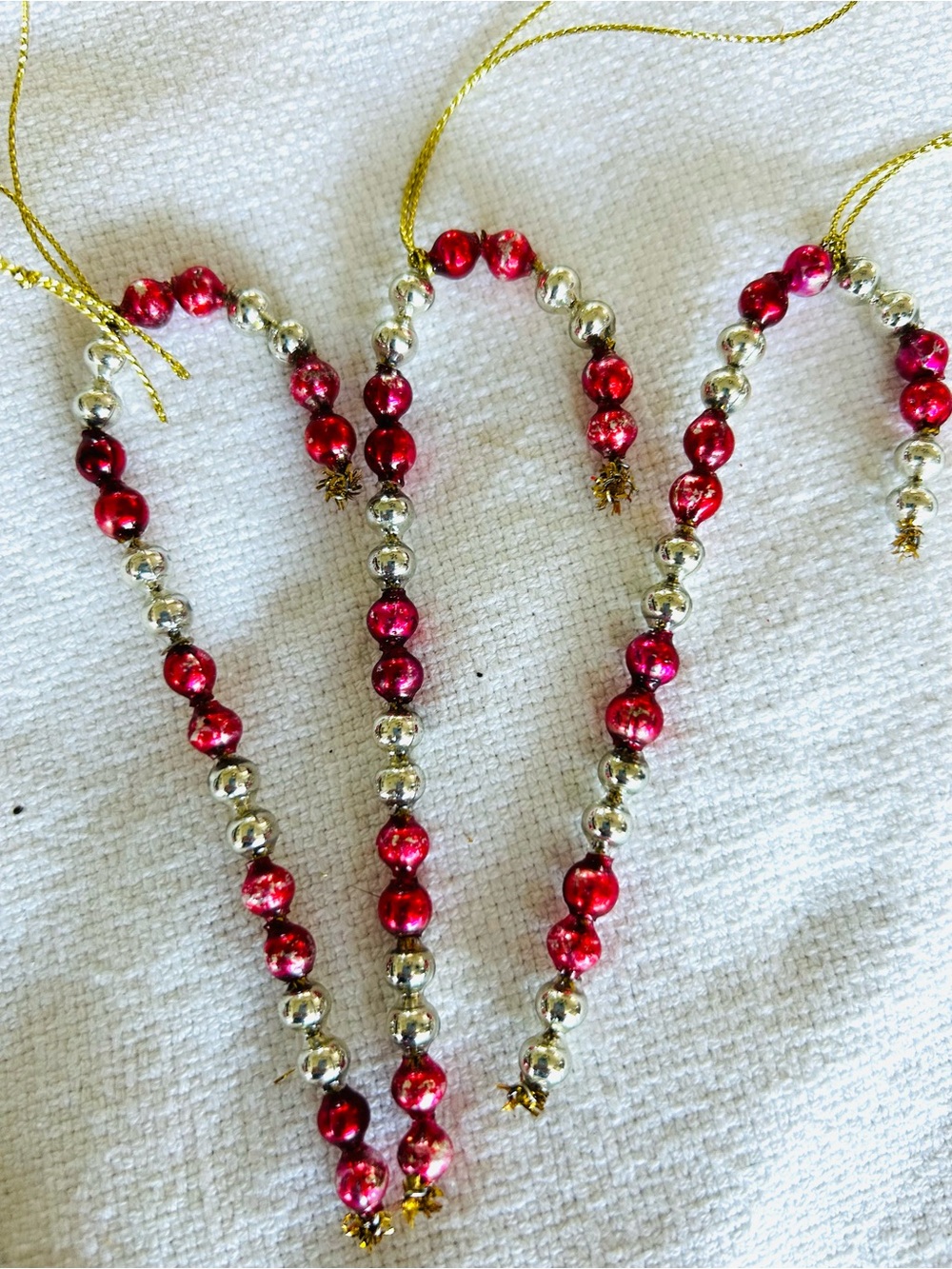 🎄 Mini Vintage repurposed Mercury glass garland bead candy cane Christmas orni